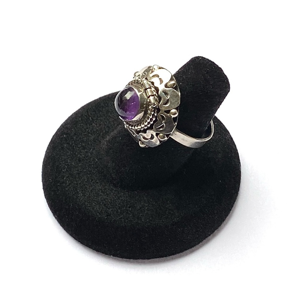 Vintage Taxco Sterling Silver Amethyst Poison Ring Adjustable - Picture 4 of 15